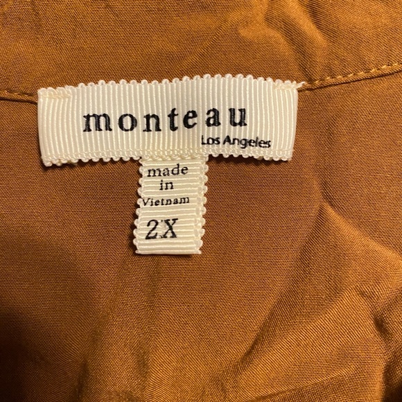 Monteau dark mustard short sleeve button up shirt midi dress - Picture 2 of 7